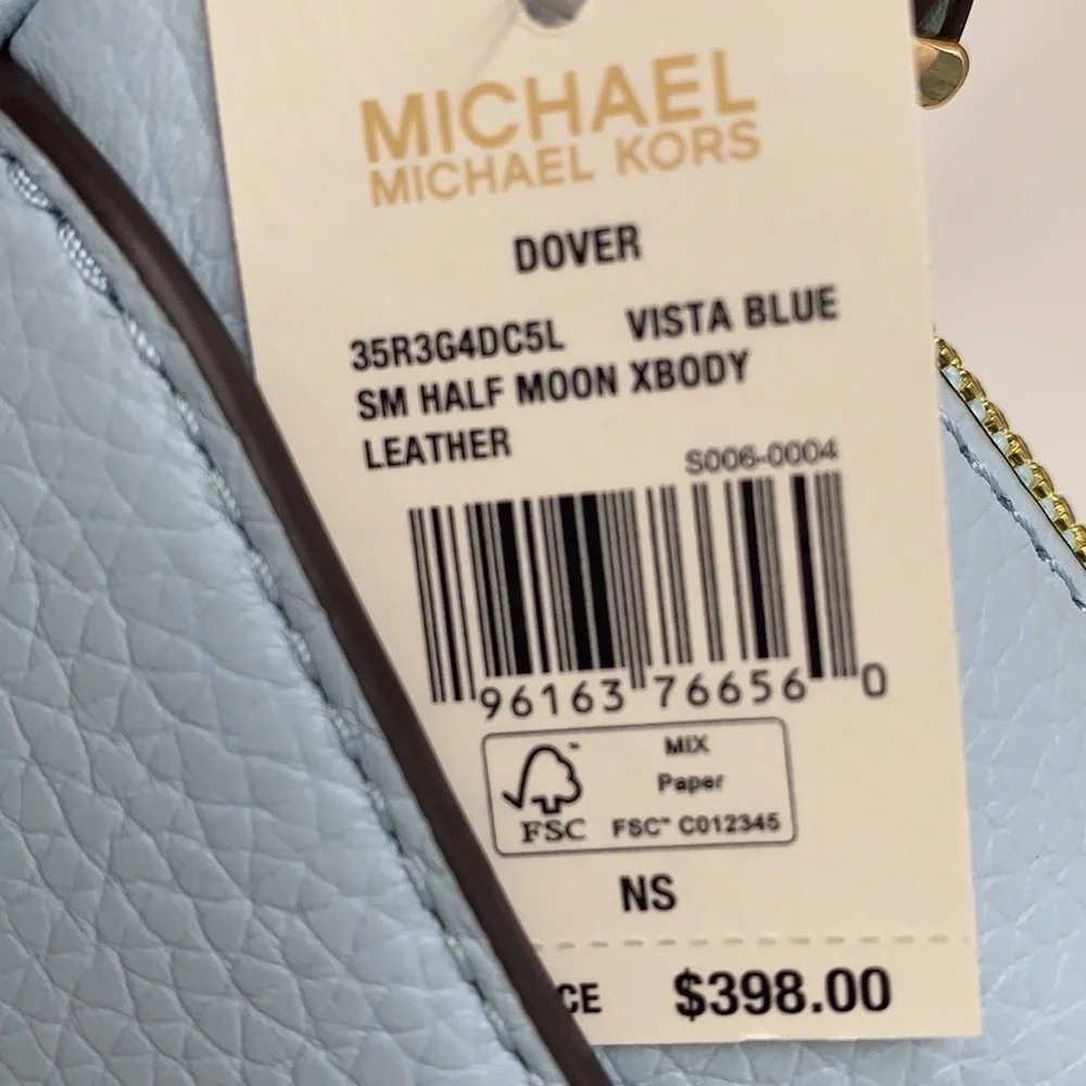 MICHAEL KORS Dover Small Half Moon Leather Crossbody Bag Vista Blue color